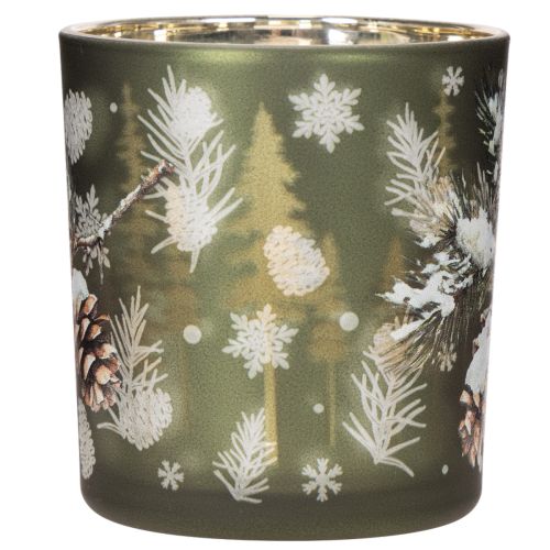 Glas-Windlicht mit Tannenzweig-Motiv 8cm Gold-Innenseite 2er-Set | Floristik21.de