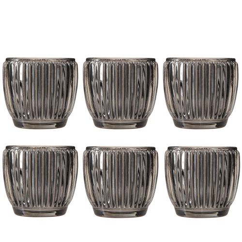 Artikel 6er Set Glas-Windlicht Grau Ø7cm H7cm für Herbst-/Winterdeko