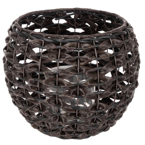 Windlicht geflochten Schwarz, Braun Sommerdeko Ø31cm H25cm