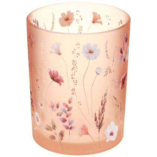 Deko Windlicht Glas mit Blumenmotiv 12,5 cm Rosa-Weiß im 2er-Set