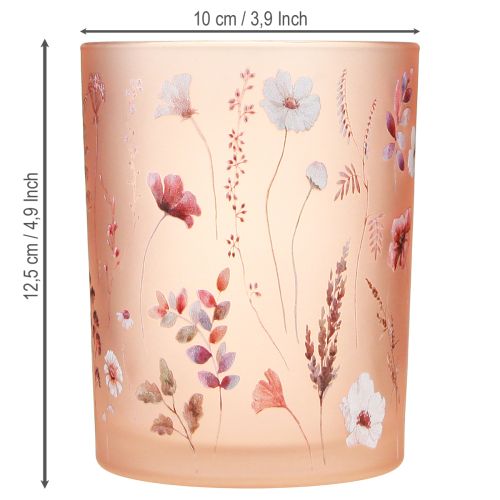 Artikel Deko Windlicht Glas mit Blumenmotiv 12,5 cm Rosa-Weiß im 2er-Set