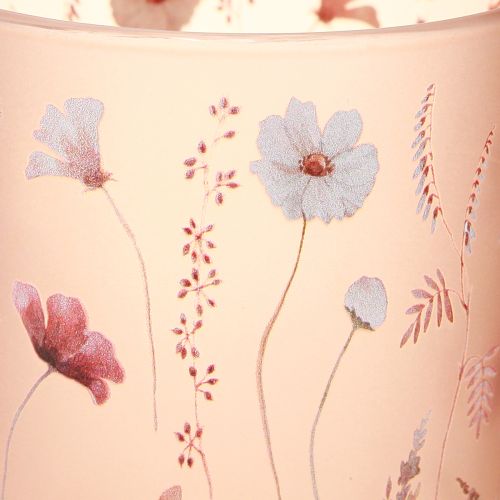 Artikel Deko Windlicht Glas mit Blumenmotiv 12,5 cm Rosa-Weiß im 2er-Set
