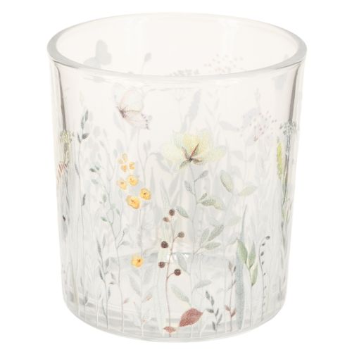 Glas-Windlicht mit Schmetterlings- und Blumenmotiv für stilvolle Dekoration 12,5cm 4er-Set