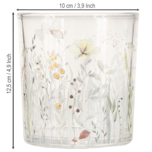 Artikel Glas-Windlicht mit Schmetterlings- und Blumenmotiv für stilvolle Dekoration 12,5cm 4er-Set