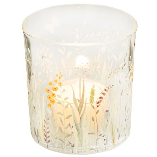 Artikel Glas-Windlicht mit Schmetterlings- und Blumenmotiv für stilvolle Dekoration 12,5cm 4er-Set
