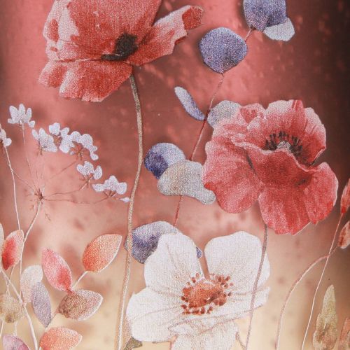 Artikel Deko Windlicht Glas 12,5cm mit Blumenmotiv in Rot und Bunt für stimmungsvolles Licht