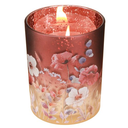 Artikel Deko Windlicht Glas 12,5cm mit Blumenmotiv in Rot und Bunt für stimmungsvolles Licht