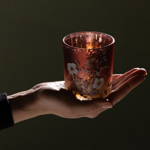 Artikel Windlicht Set aus Glas 4-teilig mit Blumenmotiv in Rot für stimmungsvolle Dekoration 8 cm
