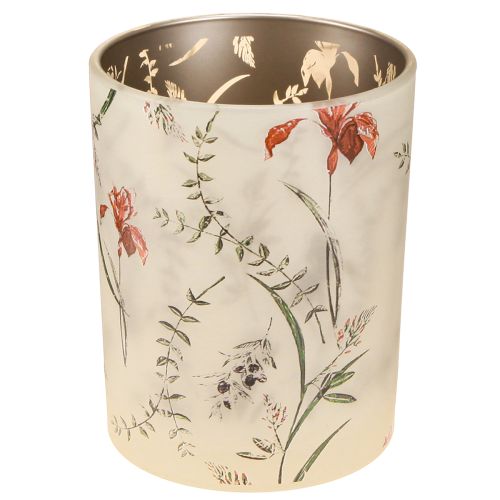 Glas-Windlicht im floralen Design 12,5 cm, 2er Set, beige