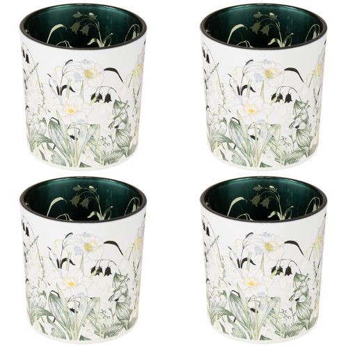 Artikel Deko Windlicht Glas 8cm mit Blätterdesign im 4er-Set – Stilvolle Wohnaccessoires