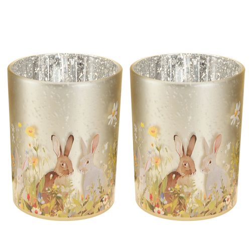 Artikel Deko Windlicht Glas mit Osterhasenmotiv 12,5cm 2er-Set für frühlingshafte Akzente