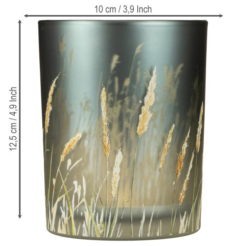 Artikel Glas Windlicht mit Gräsermotiv Blau Gold 12,5 cm 2er-Set für stimmungsvolle Deko