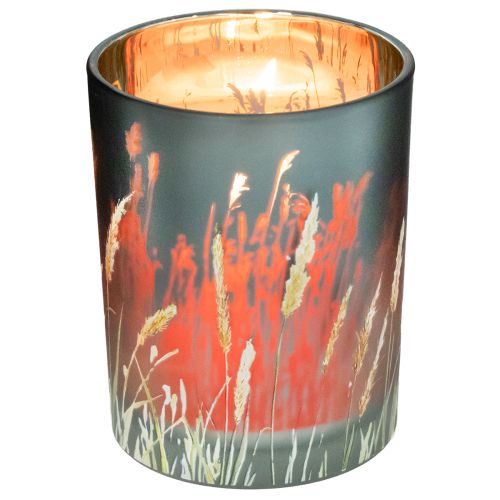 Artikel Glas Windlicht mit Gräsermotiv Blau Gold 12,5 cm 2er-Set für stimmungsvolle Deko