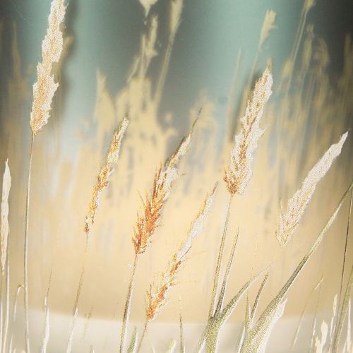 Artikel Deko Windlicht aus Glas im Gräserdesign in Blau mit Gold für stimmungsvolle Teelichtdekoration 8 cm, 4er-Set