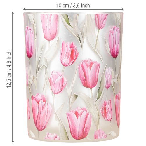 Floristik21 Windlicht Glas Tulpenmotiv 12,5cm Rosa Weiß, 2er-Set, Frühlingsdekoration