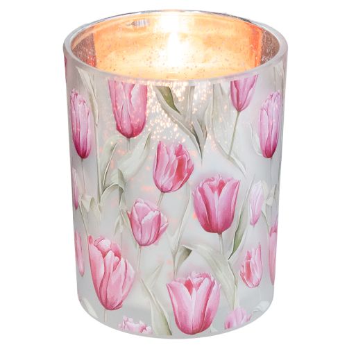 Artikel Windlicht Glas Tulpenmotiv 12,5cm Rosa Weiß, 2er-Set, Frühlingsdekoration