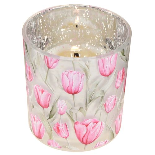 Artikel Deko Windlichter aus Glas mit rosa Tulpenmotiv im 4er Set – Perfekt für frühlingshafte Akzente