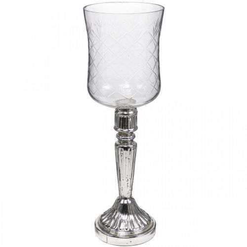 Windlicht Glas Kerzenglas Antik Optik Klar, Silber Ø11,5cm H34,5cm