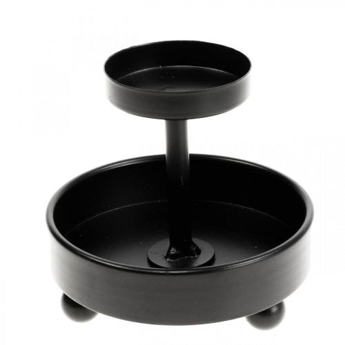 Floristik21 Windlicht Glas Teelichthalter Metall Schwarz H18cm