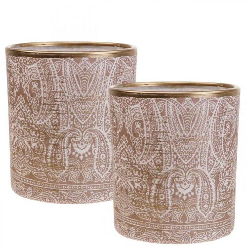 Windlicht Glas Teelichthalter Paisley Muster Ø8cm H9cm 2St