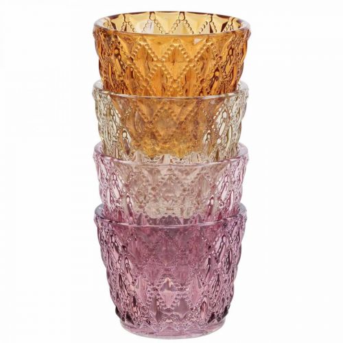 Floristik21 Windlicht Glas Teelichthalter Rautenmuster Ø7,5cm H6cm 4St