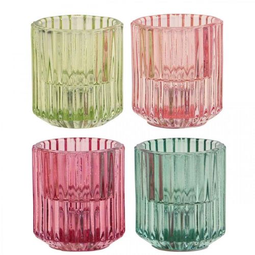 Windlicht Glas Geriffelt Teelichthalter Ø5,5cm H6cm 4St