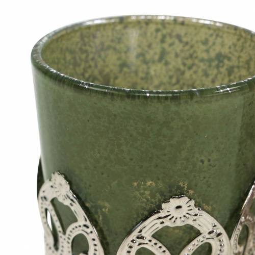 Floristik21 Windlicht Glas Metalldekor Grün Flieder Ø5,5cm H5,5cm 4St