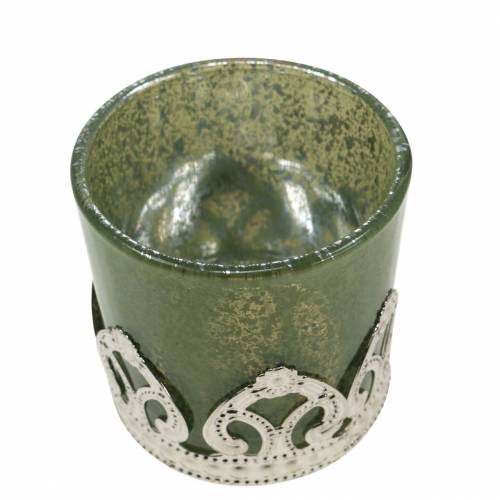 Floristik21 Windlicht Glas Metalldekor Grün Flieder Ø5,5cm H5,5cm 4St