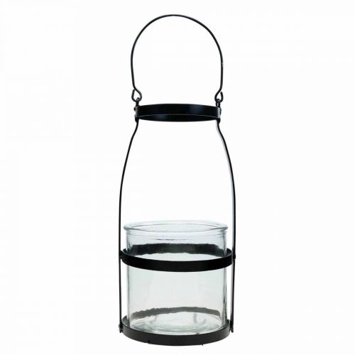 Artikel Windlicht Glas mit Henkel Kerzenständer schwarz H25cm