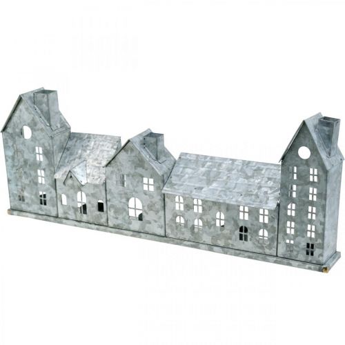 Häuserzeile, Metalldeko zum Beleuchten, Adventsdeko, Windlicht Silbern L52cm H20cm | Floristik21.de