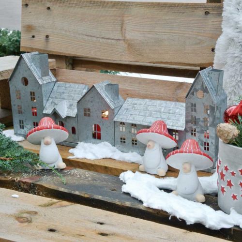 Häuserzeile, Metalldeko zum Beleuchten, Adventsdeko, Windlicht Silbern L52cm H20cm | Floristik21.de
