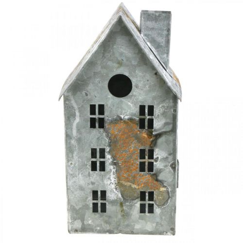 Artikel Windlicht Haus Metall Shabby Chic Weiß gewaschen, Rost H20cm