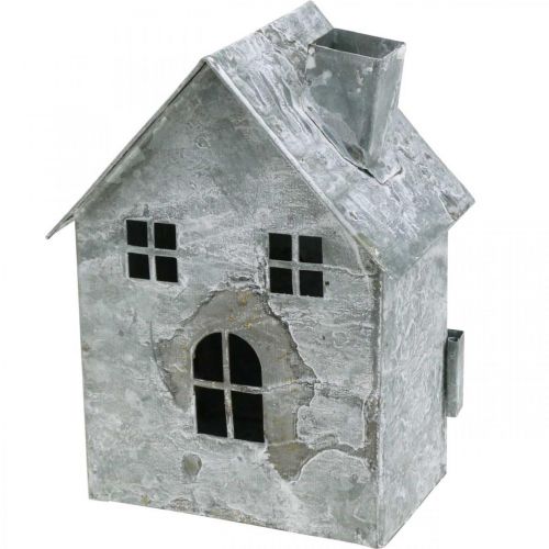Windlicht Haus Metall, Shabby Chic, Weihnachtsdeko, Weiß gewaschen, Antik-Look H14,5cm