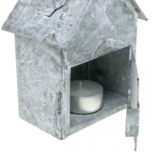Windlicht Haus Metall, Shabby Chic, Weihnachtsdeko, Weiß gewaschen, Antik-Look H14,5cm