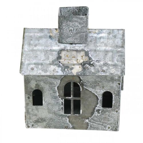Windlicht Haus Metall Shabby Chic Weiß gewaschen, Rost H11cm