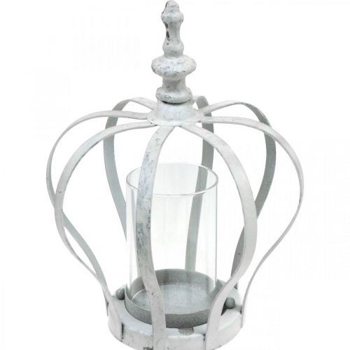 Windlicht-Krone, Metalldeko im Vintage-Stil, Weiß Shabby Chic Ø14cm H19cm Windlicht-Krone, Metalldeko im Vintage-Stil, Weiß Shabby Chic Ø14cm H19cm