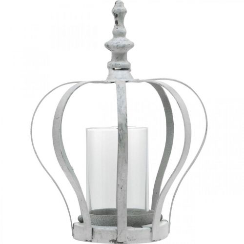 Windlicht-Krone, Metalldeko im Vintage-Stil, Weiß Shabby Chic Ø14cm H19cm