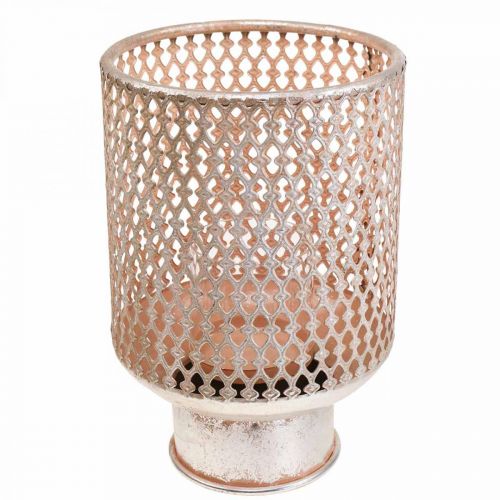 Artikel Windlicht Metall Kerzenhalter Glas Silber Rosa Ø18cm H27cm
