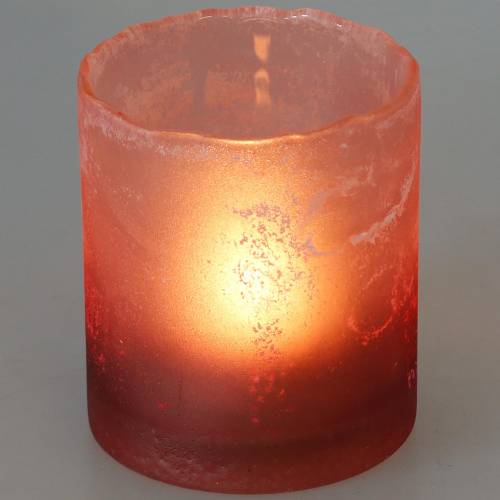 Glaswindlicht Rot gefrostet Ø8,5cm H9,5cm