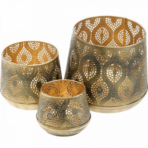 Floristik21.de Orientalisches Windlicht-Set, Metall-Laterne, Kerzendeko  Golden, Rustikal Ø25/19/14cm H23,5/17/12,5cm-00277