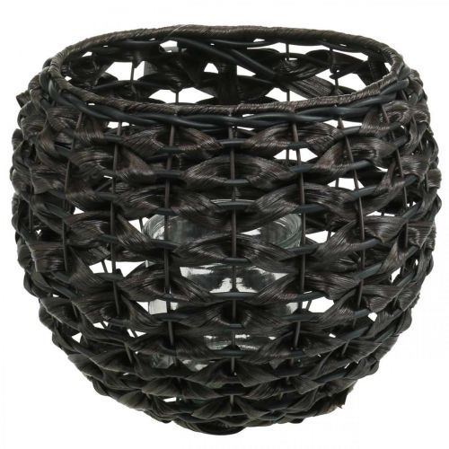 Windlicht geflochten Schwarz, Braun Sommerdeko Ø31cm H25cm