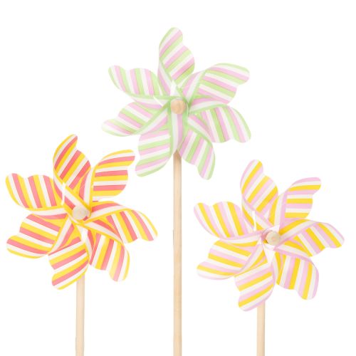 Set aus 3 Windrädern für Garten, Terrasse und Balkon – Dekorative Gartenstecker in zarten Pastellfarben, 47 cm