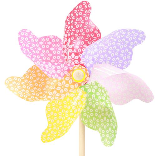 Floristik21 Farbenfrohe Deko-Windmühle Windspiel Garten Ø21,5cm H55cm 3St