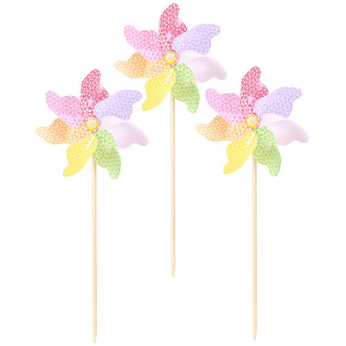 Artikel Farbenfrohe Deko-Windmühle Windspiel Garten Ø21,5cm H55cm 3St