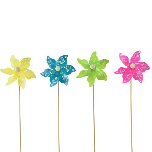 Floristik21 Windrad Rosa Gelb Türkis Grün Balkon Deko Ø8,5cm 4St