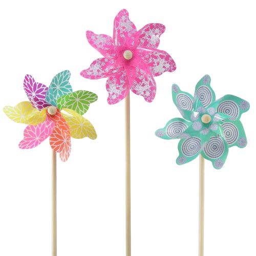 Floristik21 Windrad Rosa Türkis Bunt Sommerdeko Ø15cm H48cm 3St