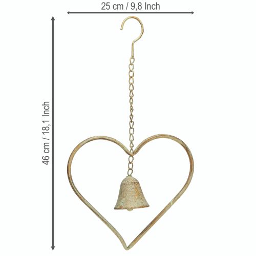 Artikel Windspiel Herz Metall Glocke Antik Grün Rost 46cm