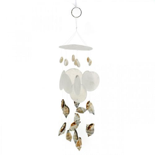 Windspiel mit Capiz-Muscheln, Maritime Deko, Deko-Hänger Schneckenhäuser L35 Ø8cm Windspiel mit Capiz-Muscheln, Maritime Deko, Deko-Hänger Schneckenhäuser L35 Ø8cm