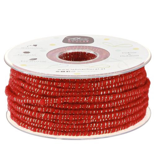 Floristik21 Wollfaden mit Draht Filzschnur Glimmer Rot Ø5mm 33m