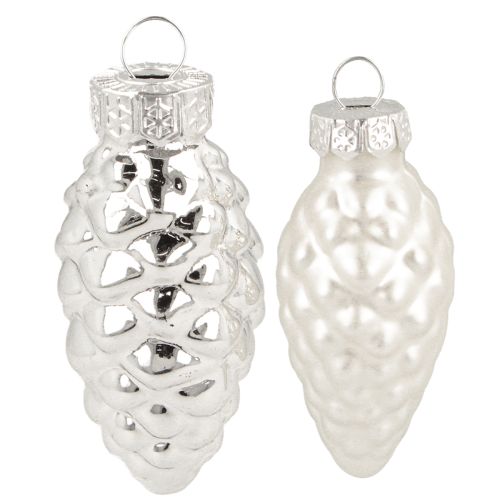 Floristik21 Zapfen Mix aus Glas Silber 5cm 14 St